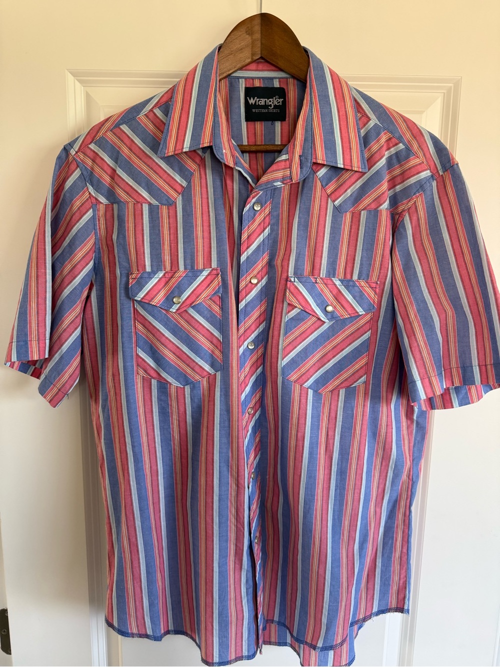 Wrangler Short-Sleeve Striped Button-Down Shirt - Pink & Blue